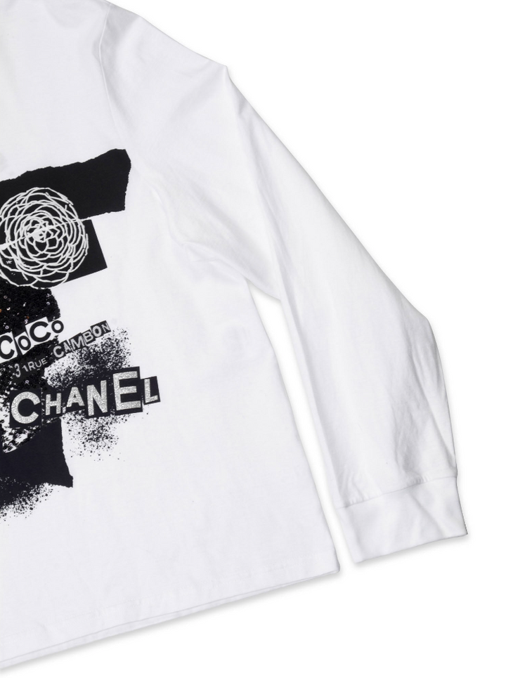 Top Quality Chanel Cotton Sequin CC Logo Shirt White Black