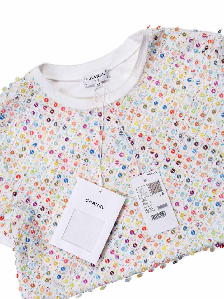 Top Quality Chanel Cotton Sequin CC Logo Top White