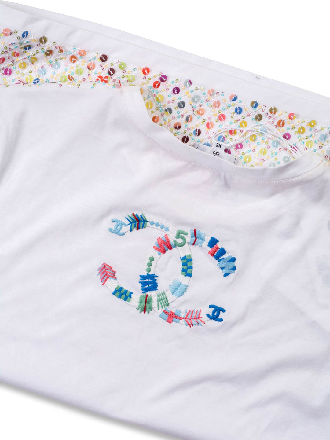Top Quality Chanel Cotton Sequin CC Logo Top White