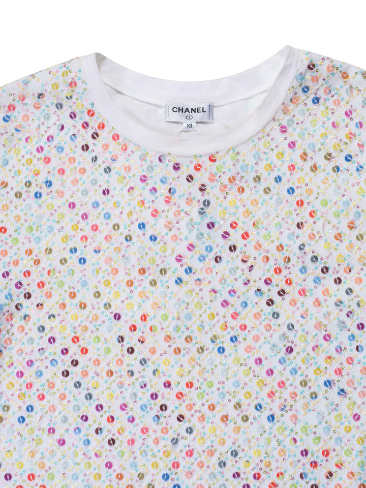 Top Quality Chanel Cotton Sequin CC Logo Top White