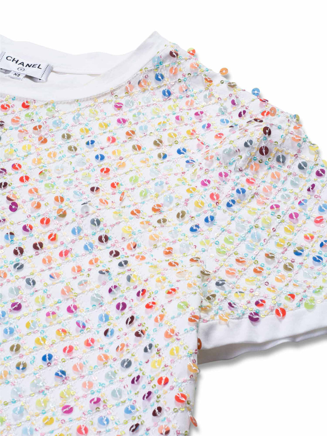 Top Quality Chanel Cotton Sequin CC Logo Top White