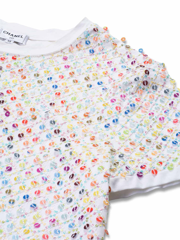 Top Quality Chanel Cotton Sequin CC Logo Top White