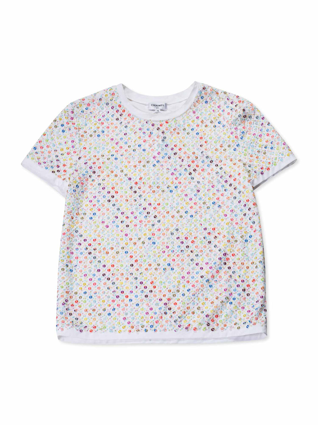 Top Quality Chanel Cotton Sequin CC Logo Top White