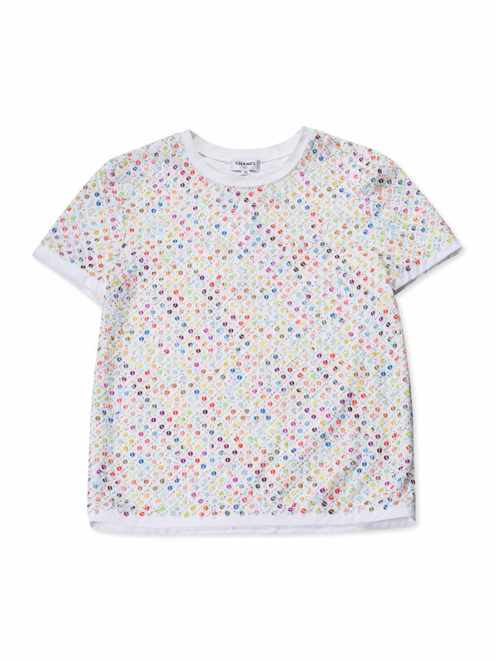 Top Quality Chanel Cotton Sequin CC Logo Top White