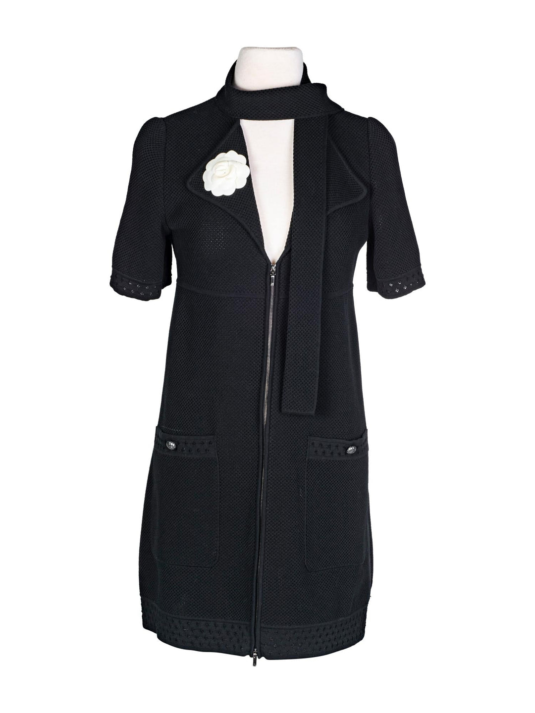 Top Quality Chanel Cotton Tweed Camellia Mini Dress Black