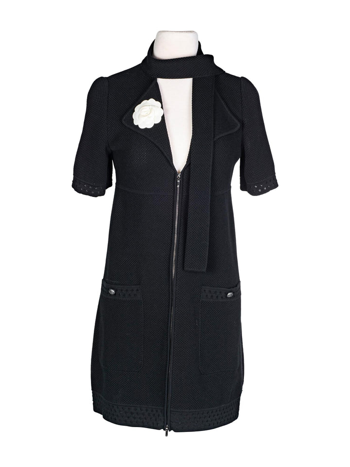 Top Quality Chanel Cotton Tweed Camellia Mini Dress Black