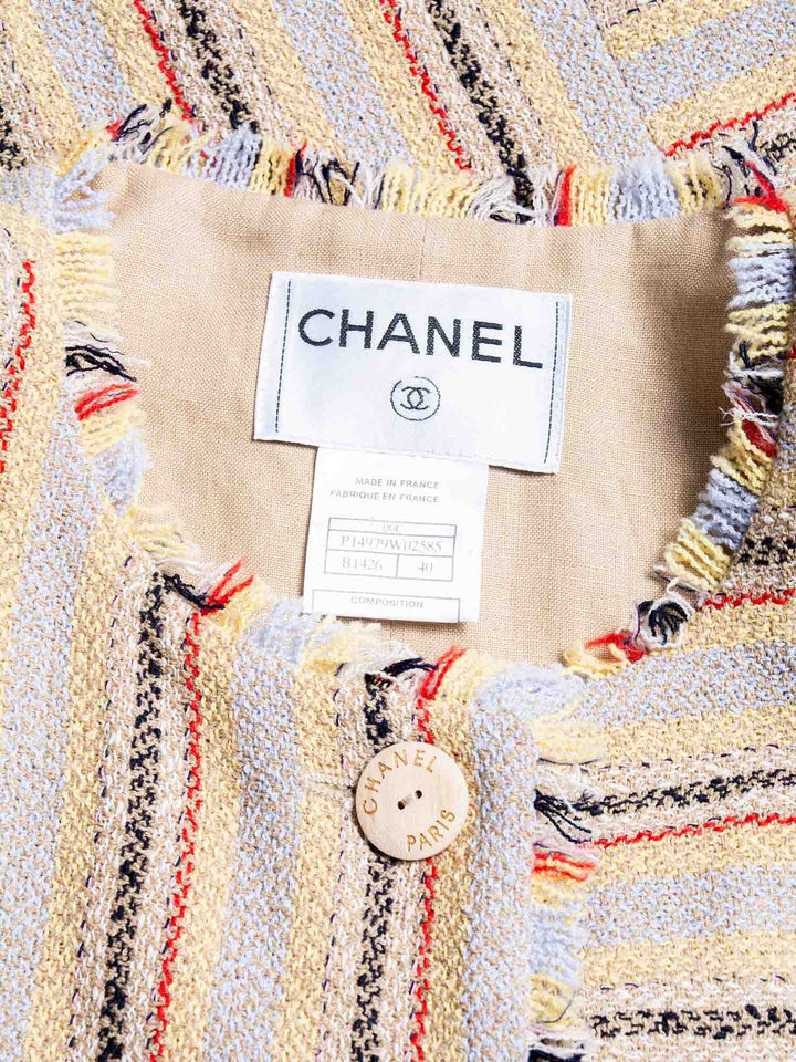 Top Quality Chanel Cotton Tweed Fringe Striped Jacket Multicolor
