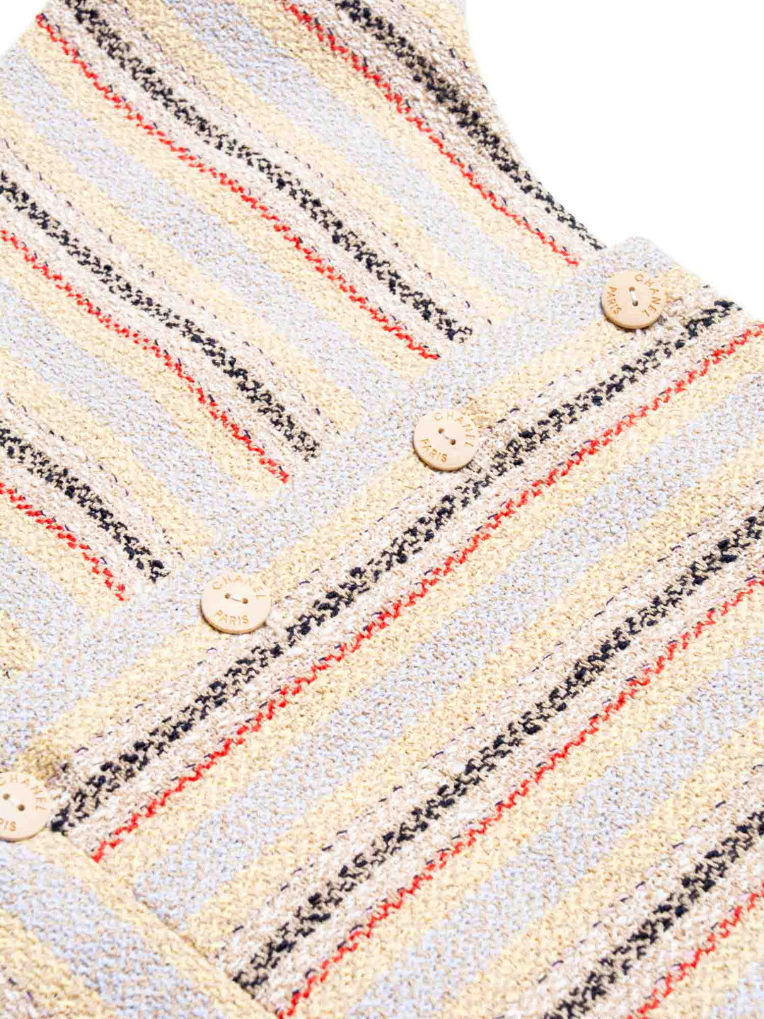 Top Quality Chanel Cruise CC Logo Wooden Buttons Tweed Fringy Top Beige