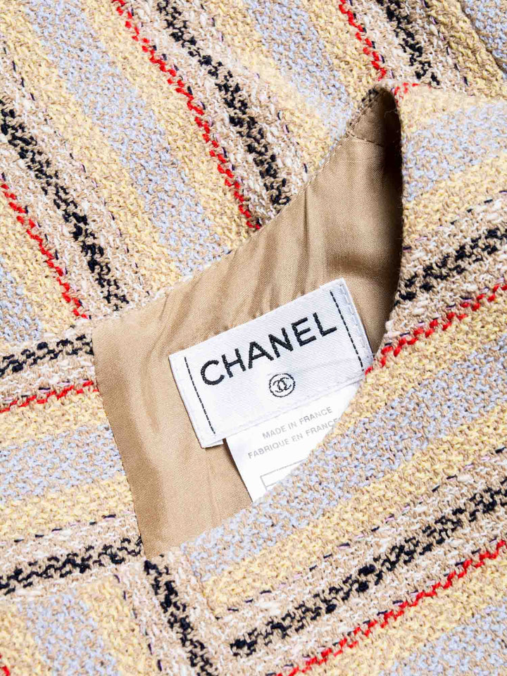 Top Quality Chanel Cruise CC Logo Wooden Buttons Tweed Fringy Top Beige