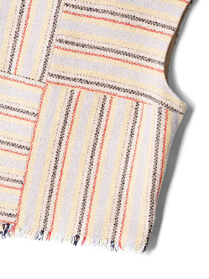 Top Quality Chanel Cruise CC Logo Wooden Buttons Tweed Fringy Top Beige