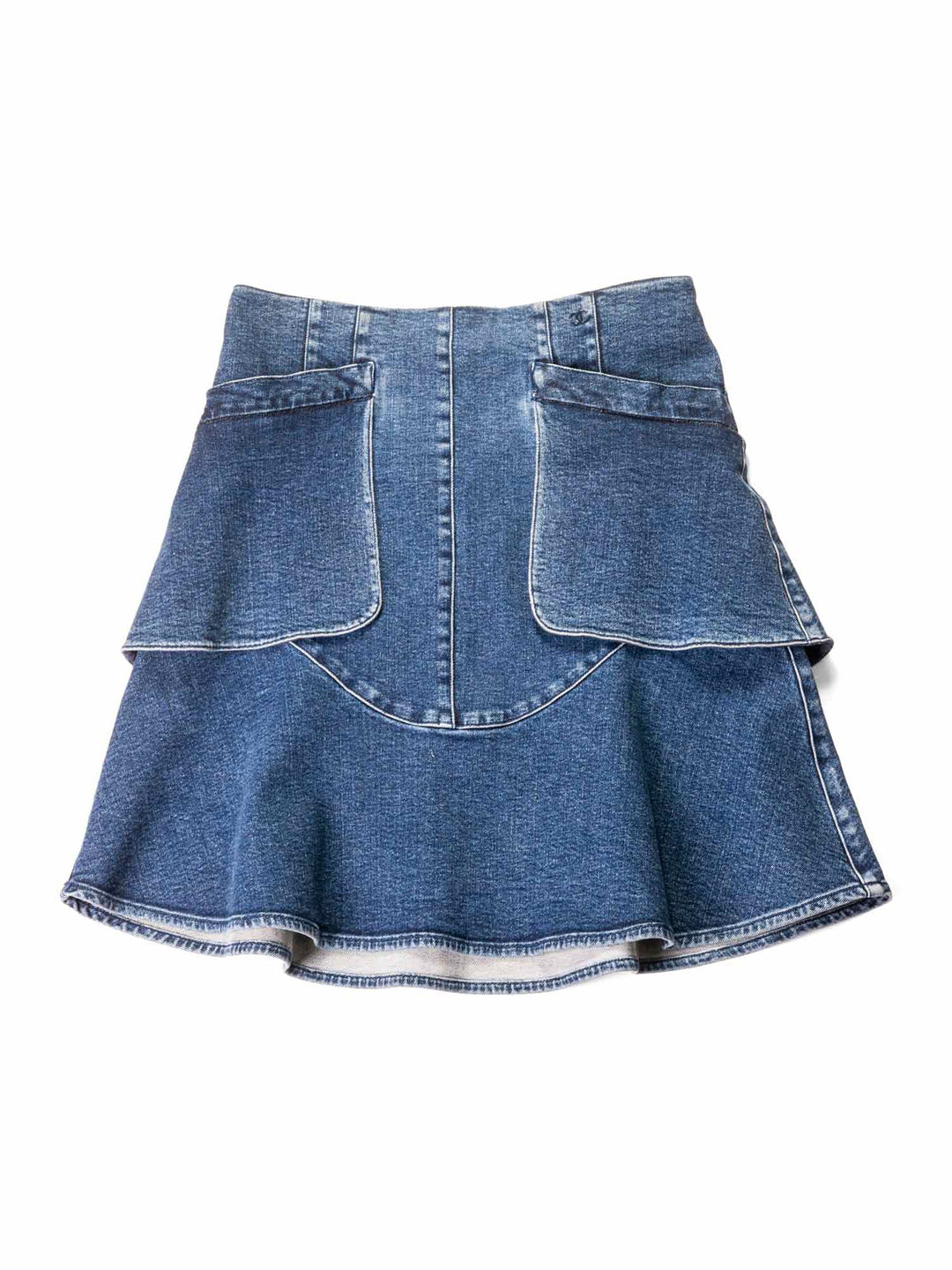 Top Quality Chanel Denim CC Logo Midi Skirt Blue