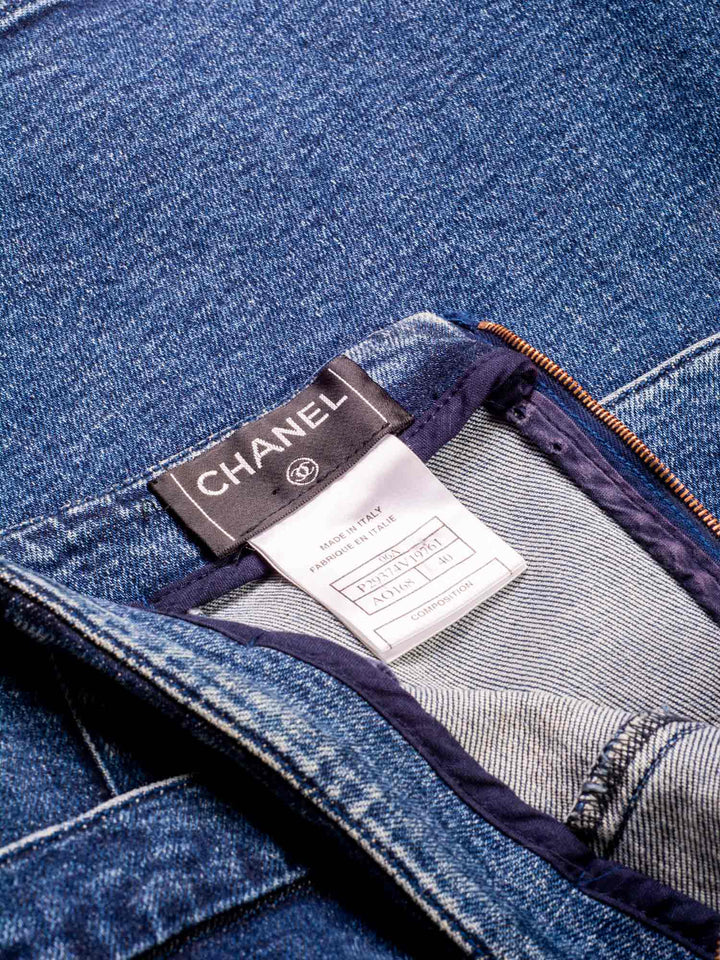 Top Quality Chanel Denim CC Logo Midi Skirt Blue