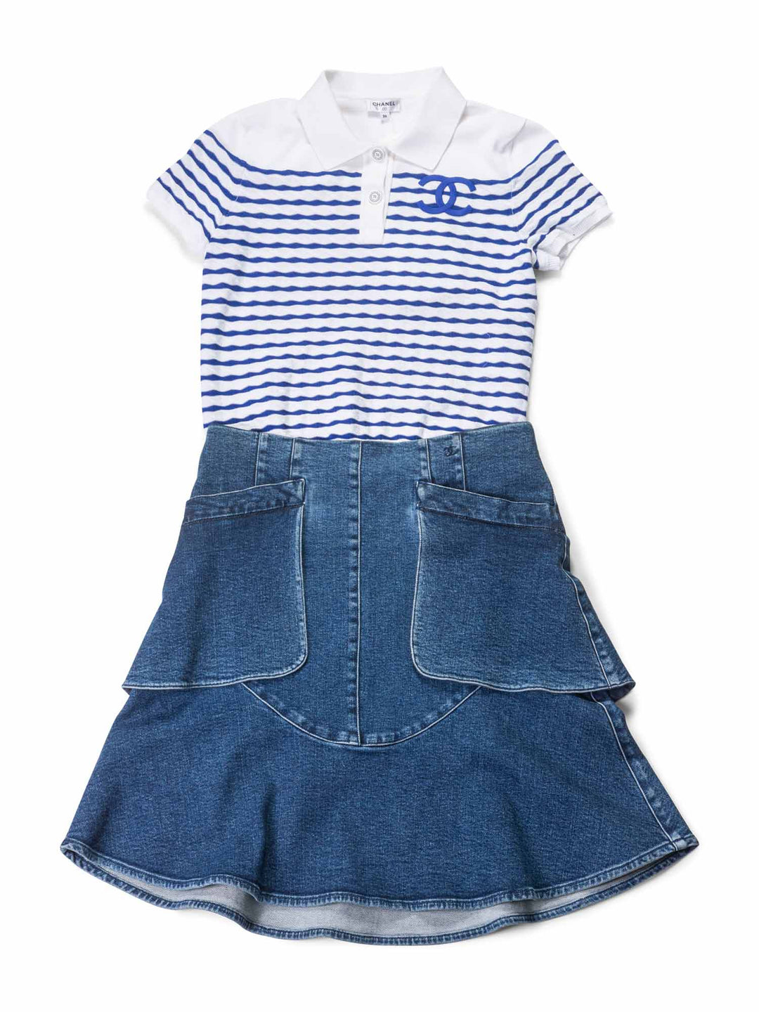 Top Quality Chanel Denim CC Logo Midi Skirt Blue