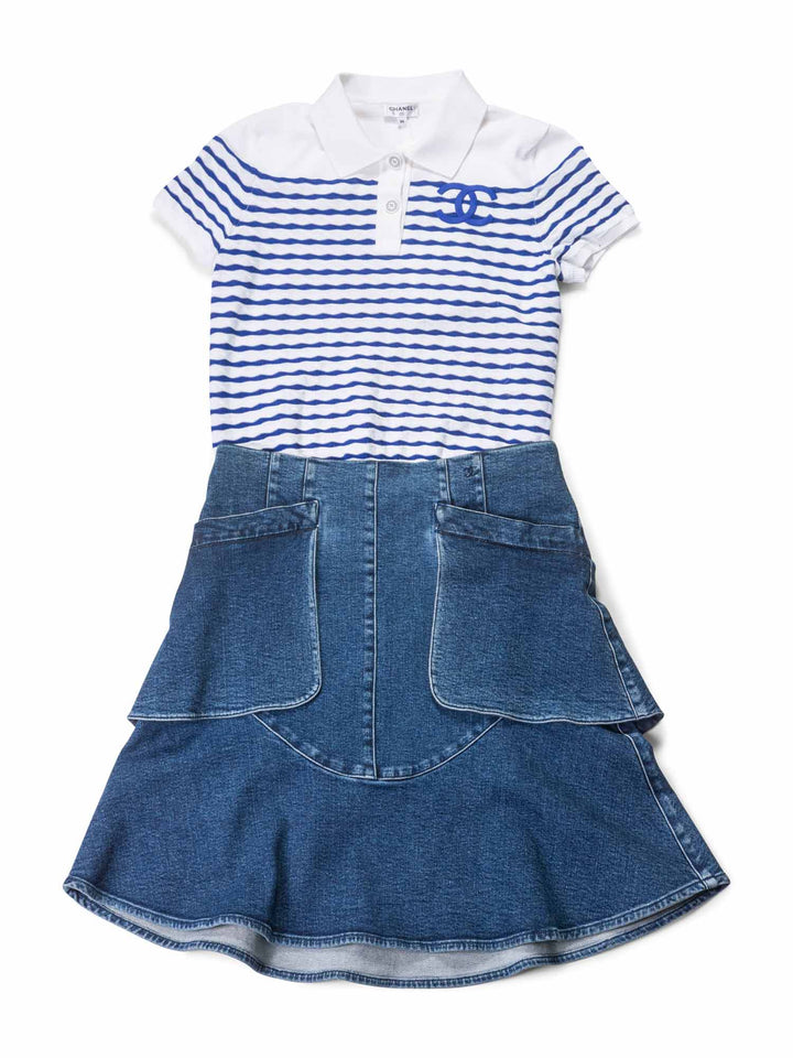 Top Quality Chanel Denim CC Logo Midi Skirt Blue