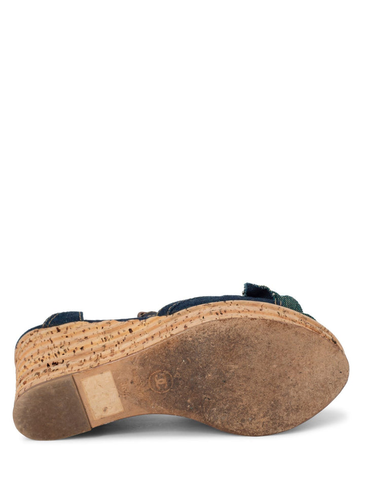 Top Quality Chanel Denim Camellia Platform Cork Sandal Blue