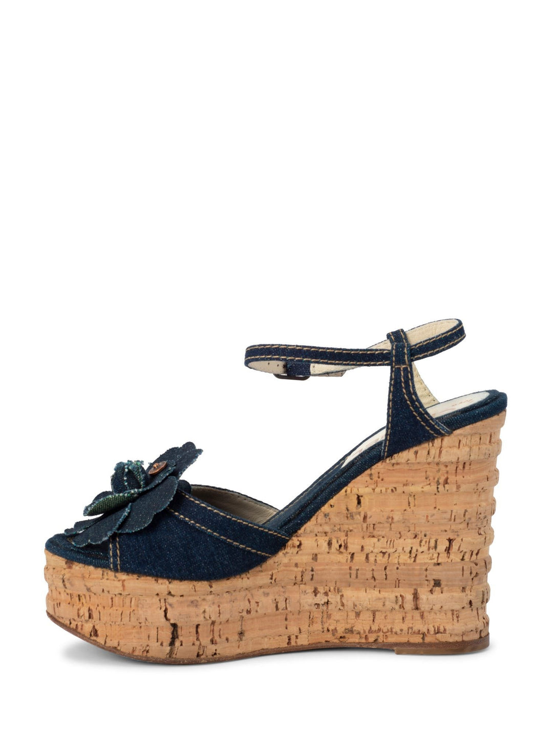 Top Quality Chanel Denim Camellia Platform Cork Sandal Blue