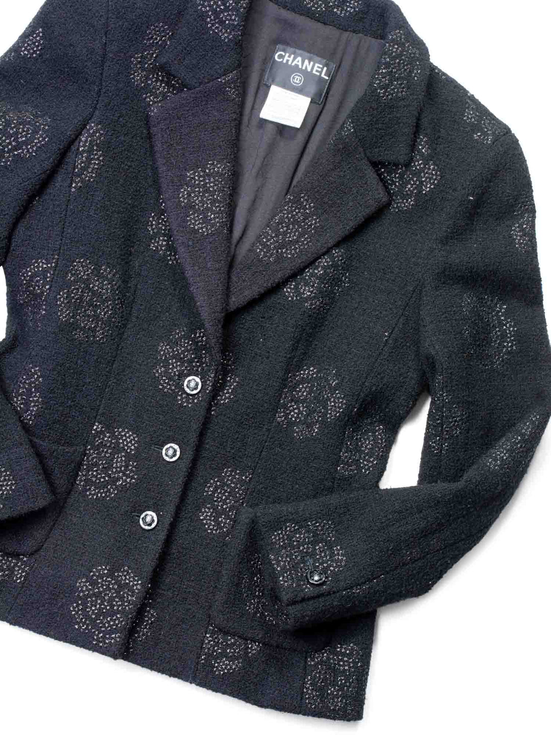 Top Quality Chanel Fantasy Tweed Camellia Flower Embroidered Jacket Black