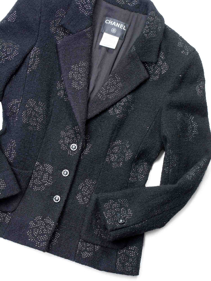Top Quality Chanel Fantasy Tweed Camellia Flower Embroidered Jacket Black