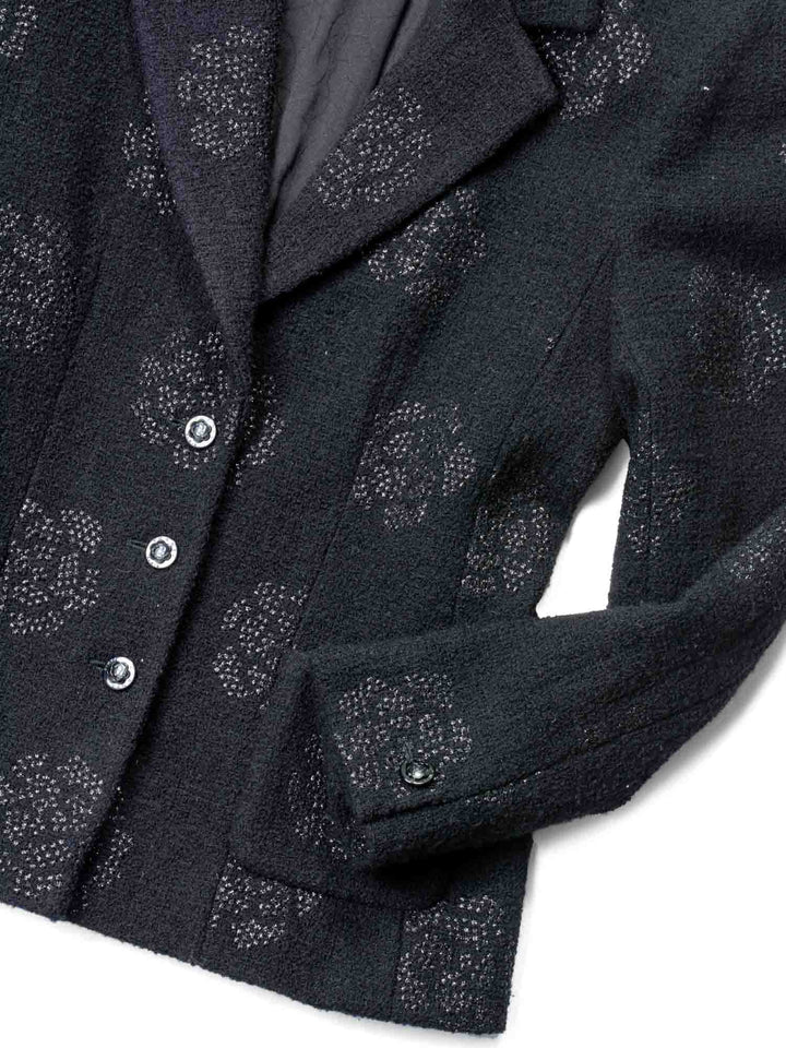 Top Quality Chanel Fantasy Tweed Camellia Flower Embroidered Jacket Black