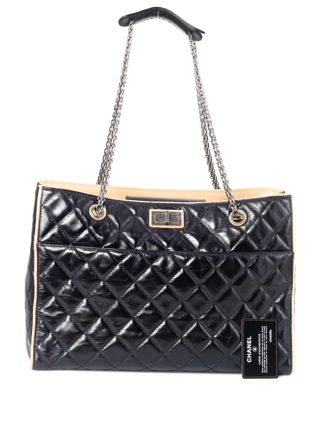 Top Quality Chanel Glazed Quilted Leather Reissue Shopper Bag Black Beige