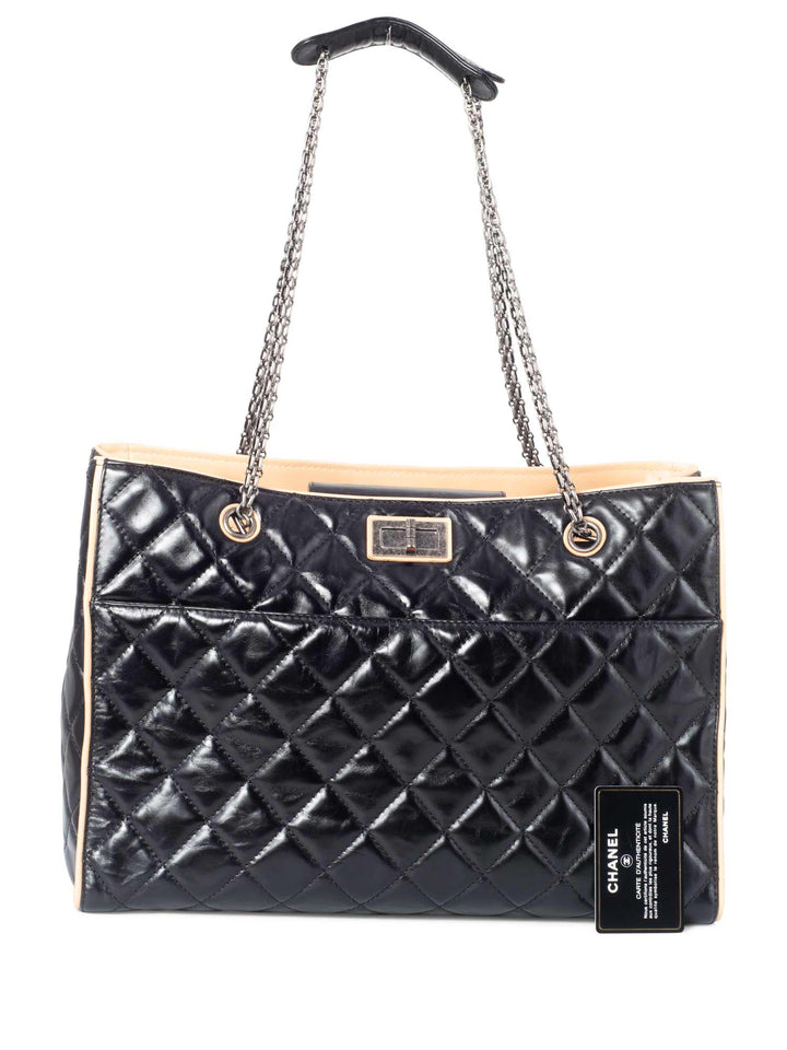 Top Quality Chanel Glazed Quilted Leather Reissue Shopper Bag Black Beige