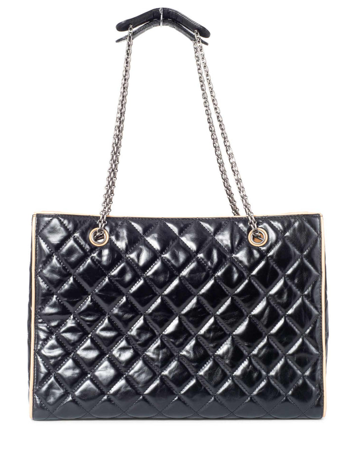 Top Quality Chanel Glazed Quilted Leather Reissue Shopper Bag Black Beige