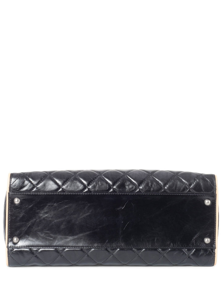 Top Quality Chanel Glazed Quilted Leather Reissue Shopper Bag Black Beige