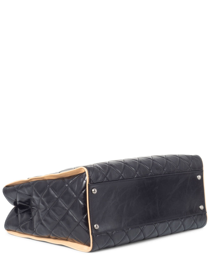 Top Quality Chanel Glazed Quilted Leather Reissue Shopper Bag Black Beige