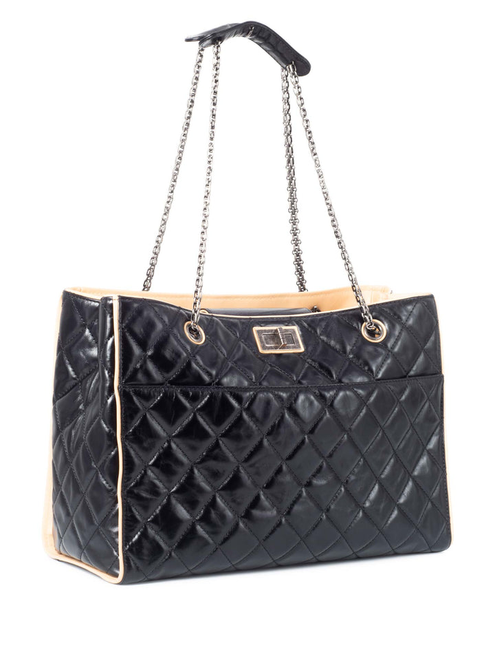 Top Quality Chanel Glazed Quilted Leather Reissue Shopper Bag Black Beige