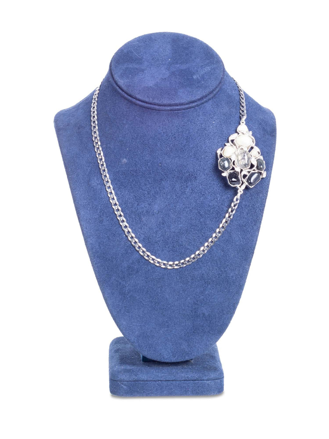 Top Quality Chanel Gripoix Cabochon Silver Pearl Necklace White Black