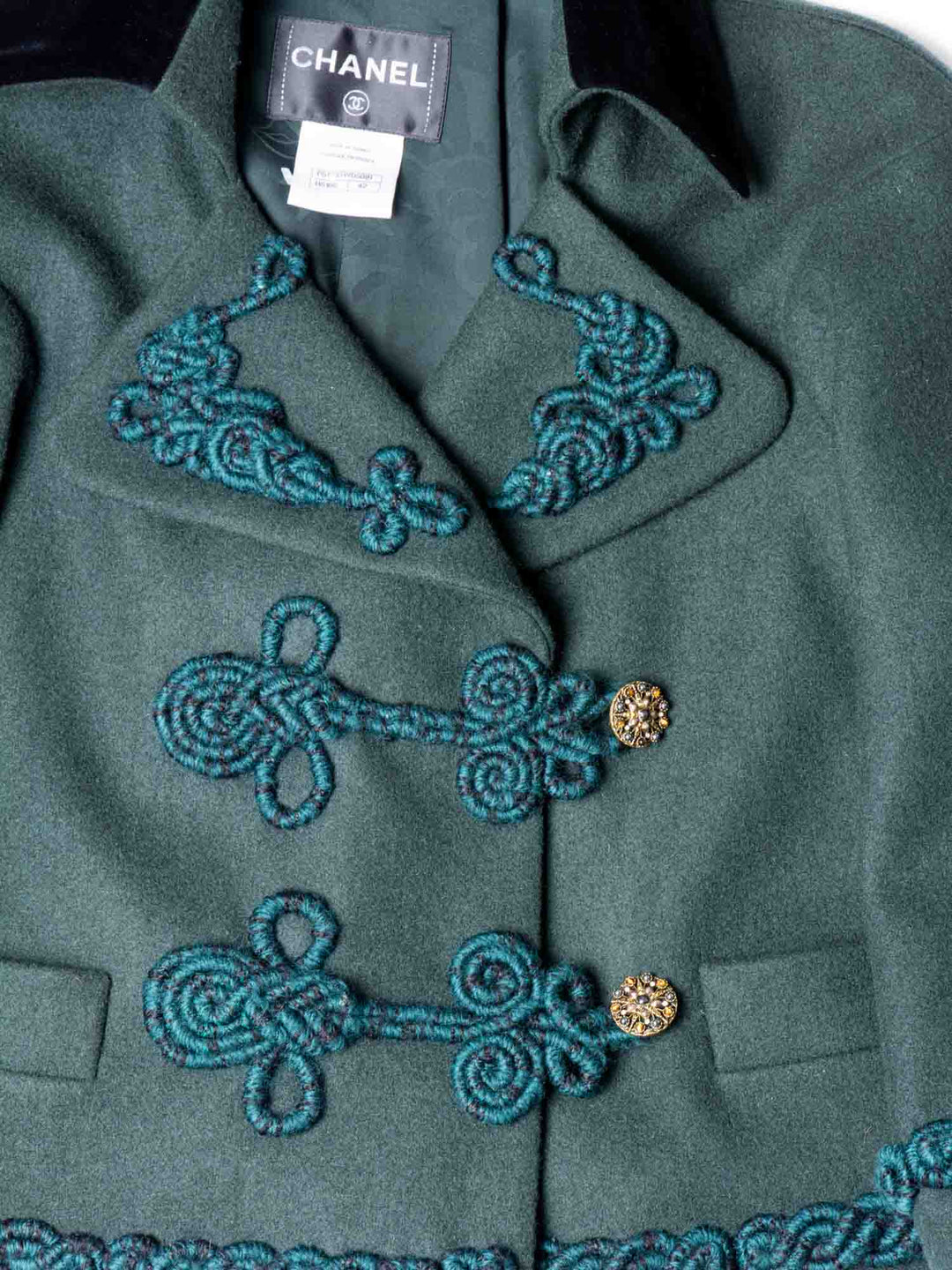 Top Quality Chanel Haute Couture Gripoix Embroidered Wool Velvet Cropped Jacket Green
