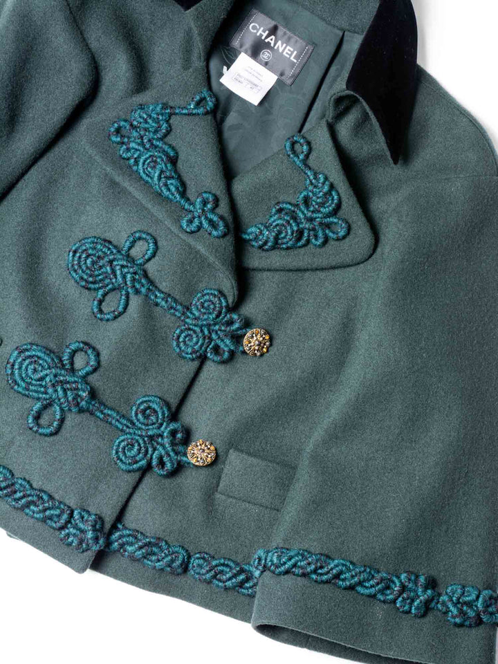 Top Quality Chanel Haute Couture Gripoix Embroidered Wool Velvet Cropped Jacket Green
