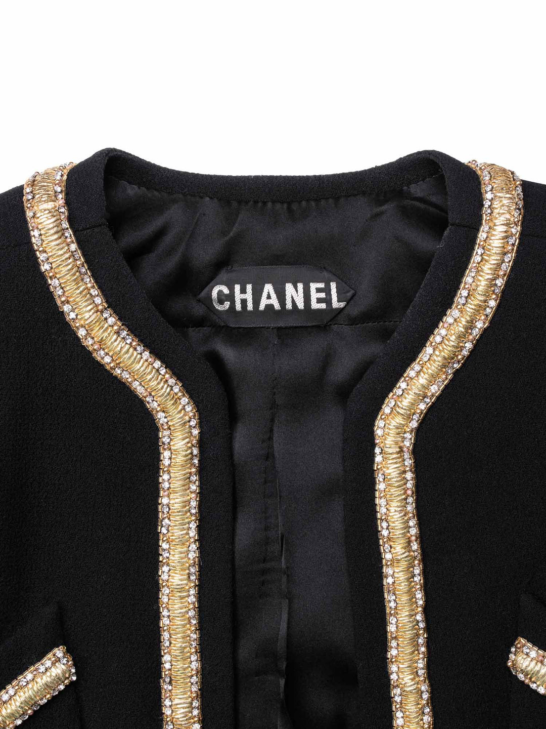 Top Quality Chanel Haute Couture Tweed Swarovski Crystal Fitted Jacket Black