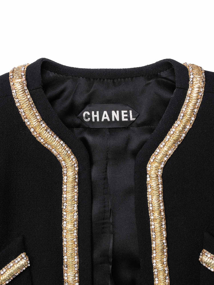 Top Quality Chanel Haute Couture Tweed Swarovski Crystal Fitted Jacket Black