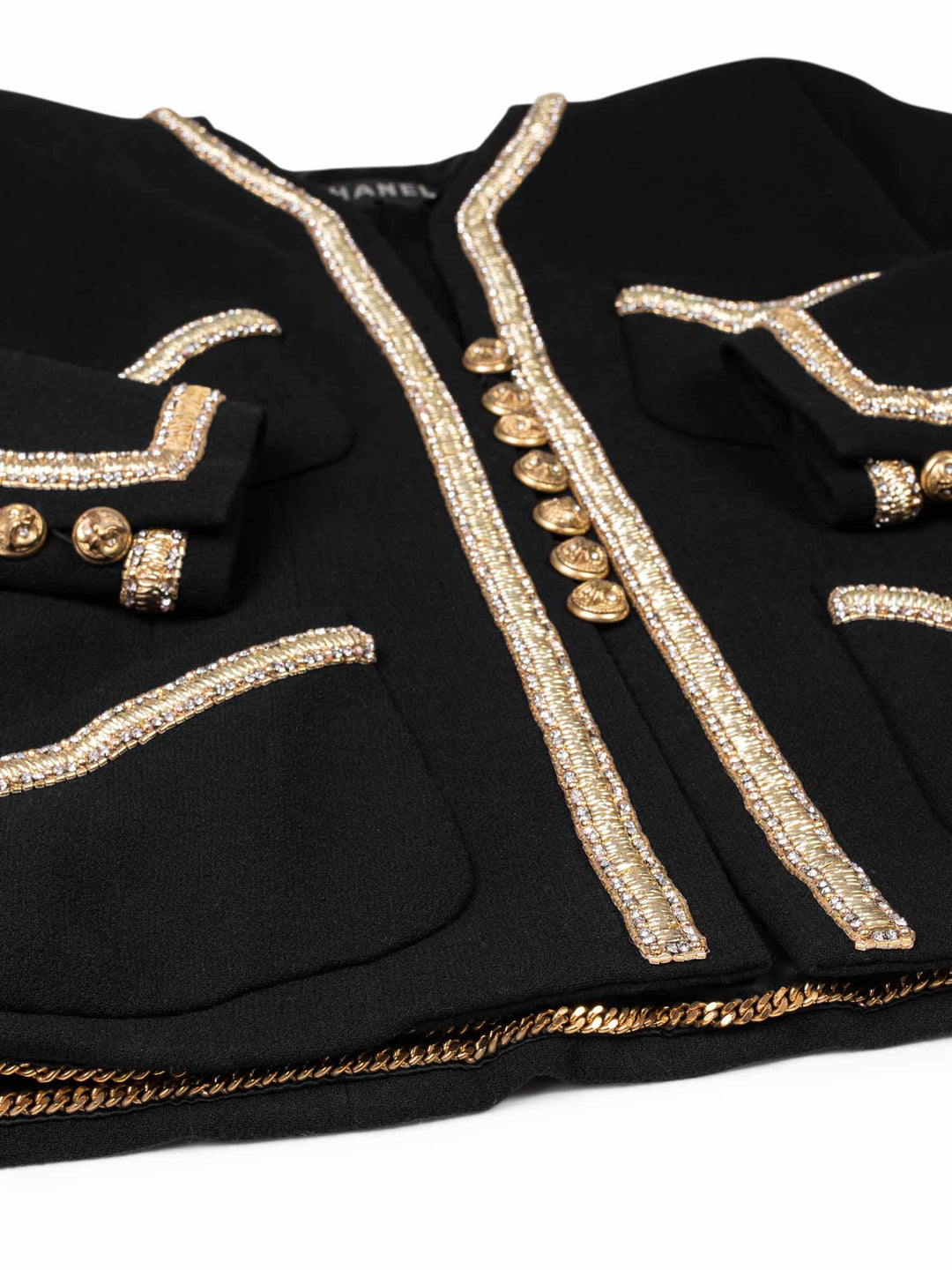 Top Quality Chanel Haute Couture Tweed Swarovski Crystal Fitted Jacket Black