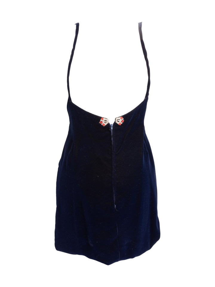 Top Quality Chanel Haute Couture Velvet Swarovski Fitted Dress Blue