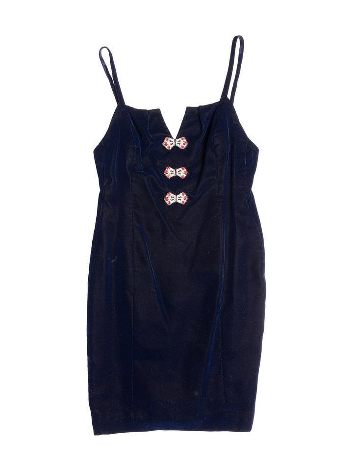 Top Quality Chanel Haute Couture Velvet Swarovski Fitted Dress Blue
