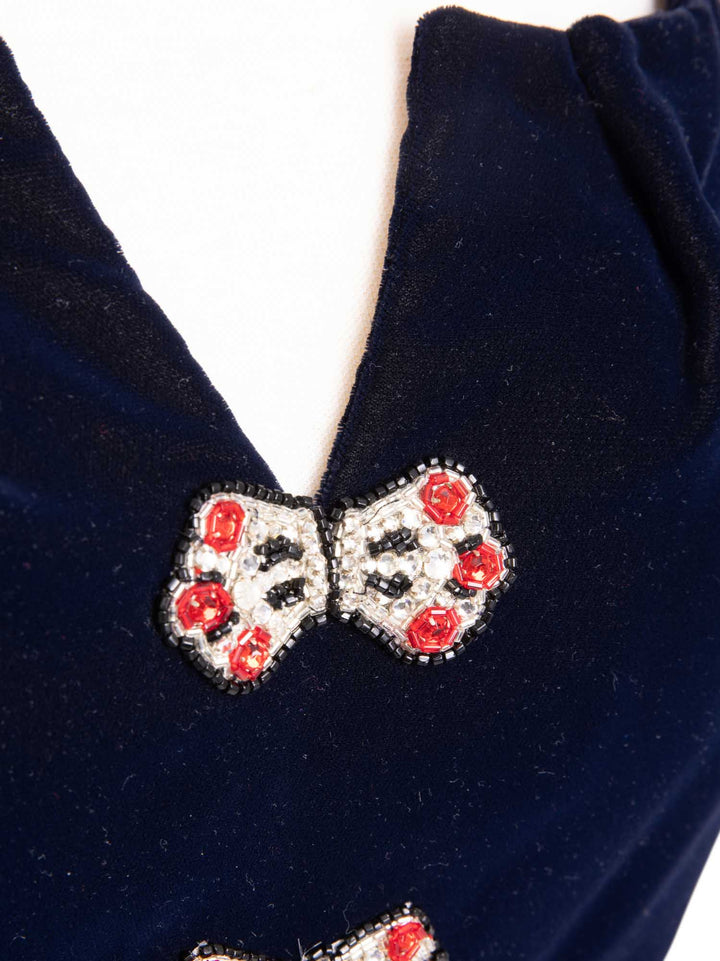 Top Quality Chanel Haute Couture Velvet Swarovski Fitted Dress Blue