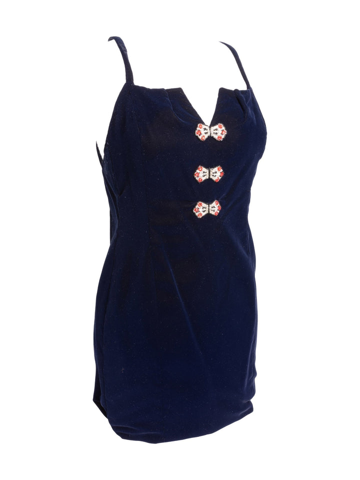 Top Quality Chanel Haute Couture Velvet Swarovski Fitted Dress Blue
