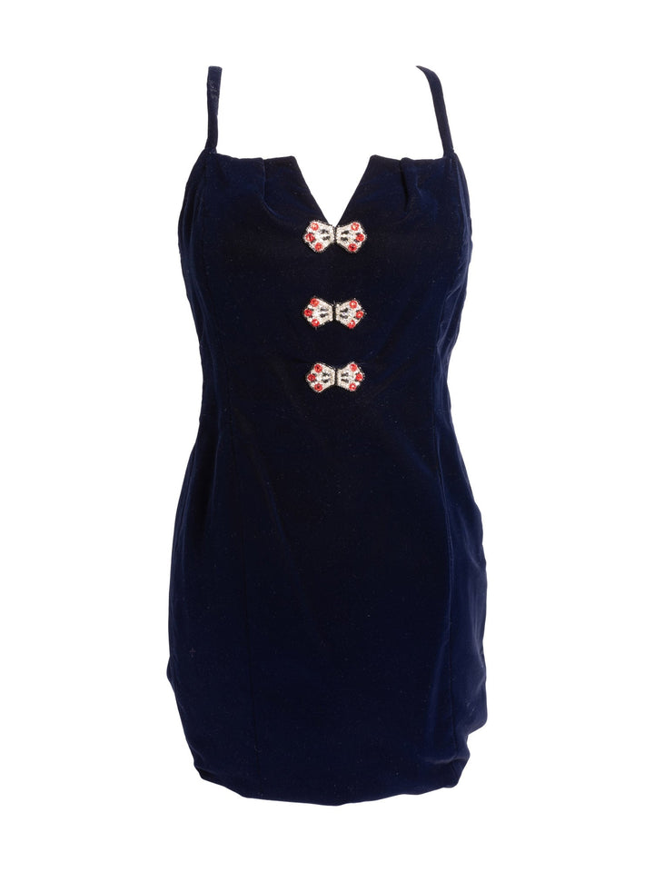 Top Quality Chanel Haute Couture Velvet Swarovski Fitted Dress Blue