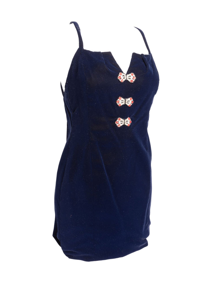 Top Quality Chanel Haute Couture Velvet Swarovski Fitted Dress Blue