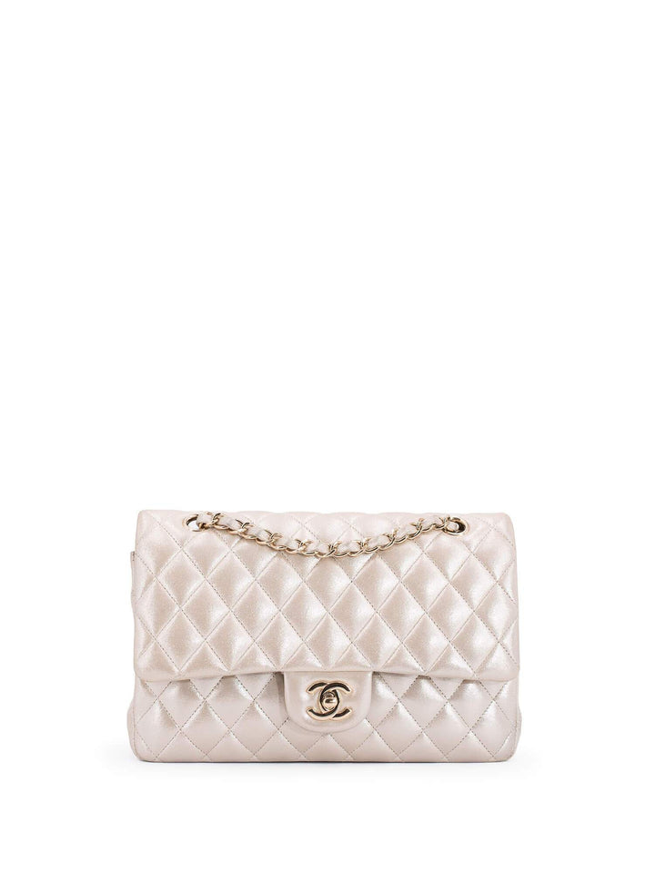 Top Quality Chanel Iridescent Satin Lambskin Quilted Medium Double Flap Bag Gold