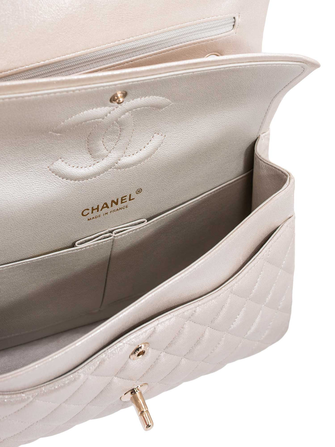 Top Quality Chanel Iridescent Satin Lambskin Quilted Medium Double Flap Bag Gold