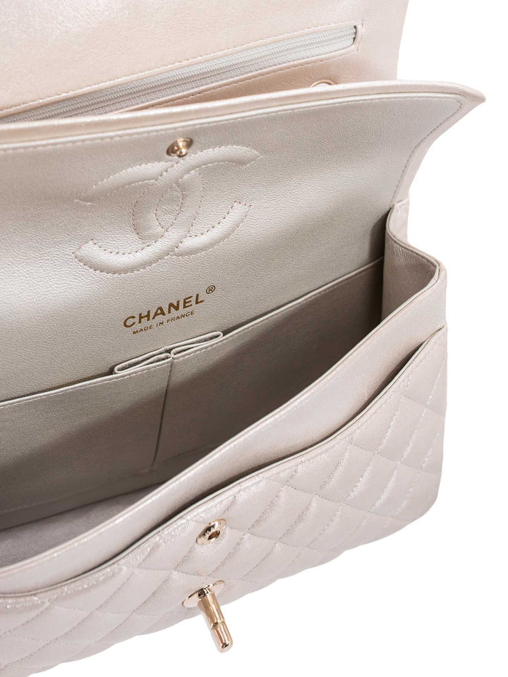 Top Quality Chanel Iridescent Satin Lambskin Quilted Medium Double Flap Bag Gold