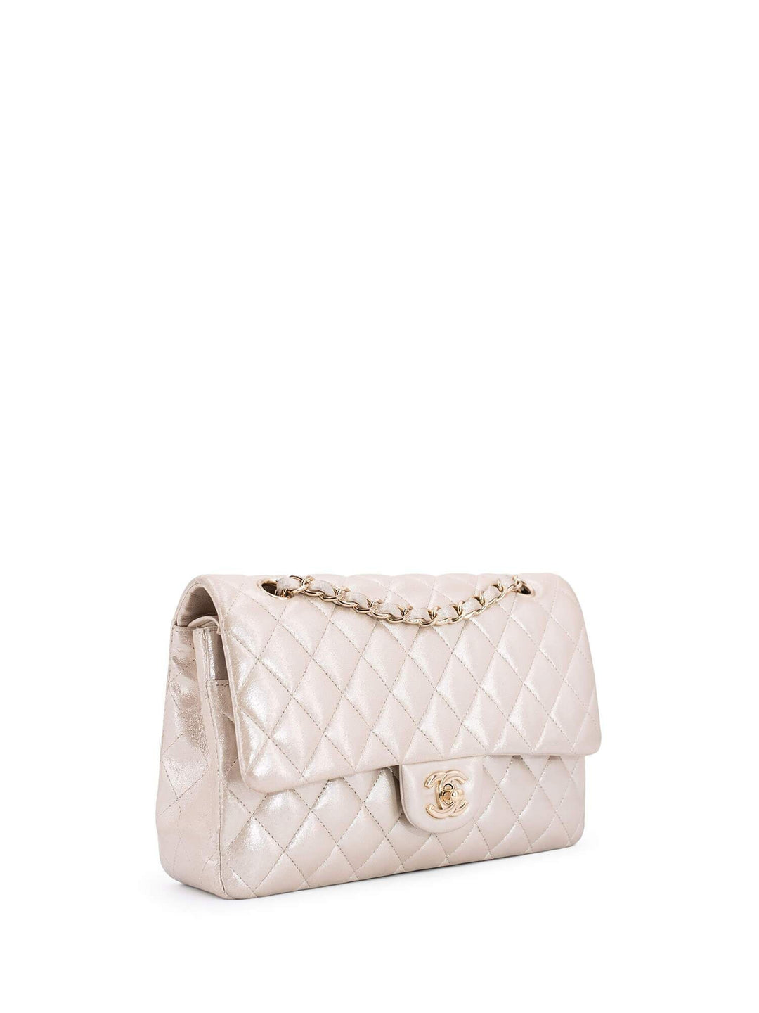 Top Quality Chanel Iridescent Satin Lambskin Quilted Medium Double Flap Bag Gold