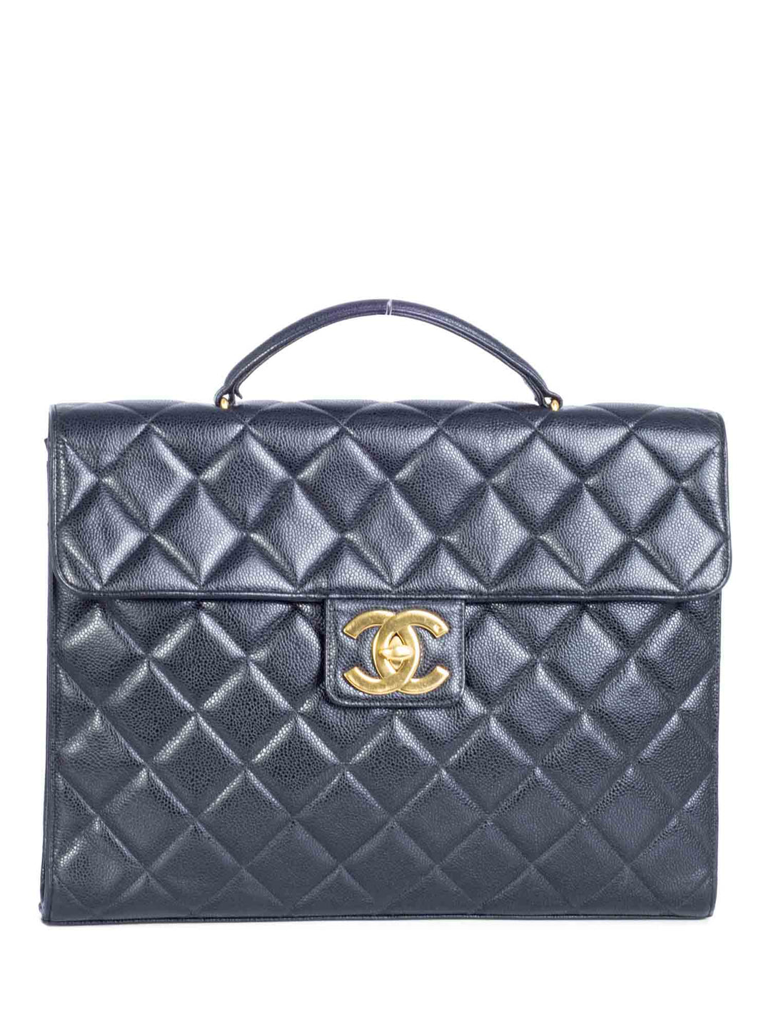Top Quality Chanel Jumbo CC Logo 24K Gold Plated Quilted Caviar Leather Flap Bag Black