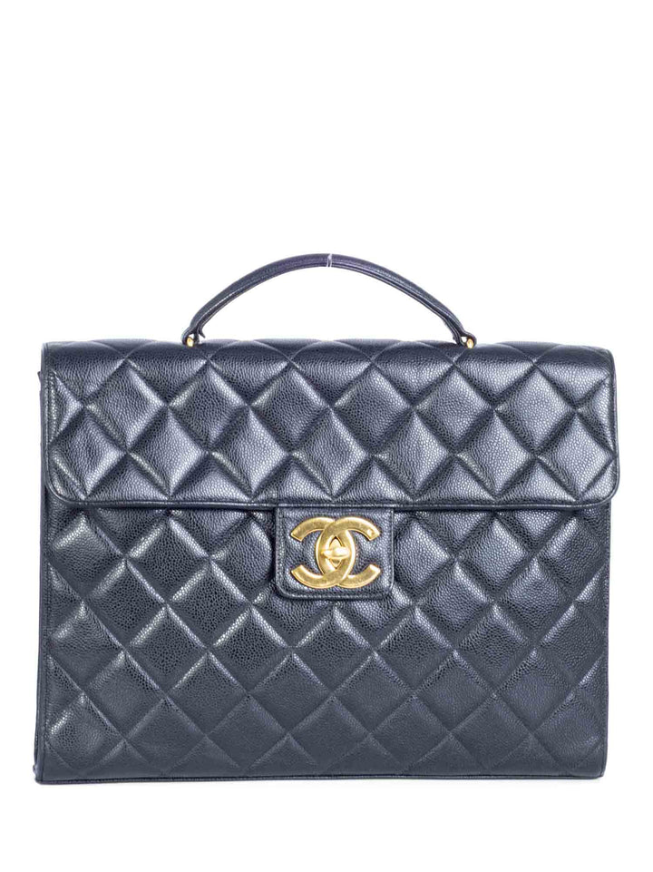 Top Quality Chanel Jumbo CC Logo 24K Gold Plated Quilted Caviar Leather Flap Bag Black