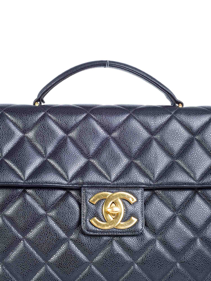 Top Quality Chanel Jumbo CC Logo 24K Gold Plated Quilted Caviar Leather Flap Bag Black