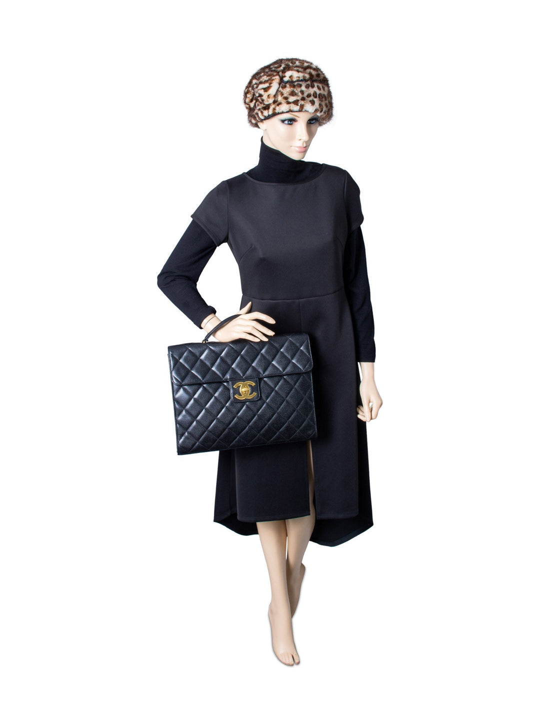 Top Quality Chanel Jumbo CC Logo 24K Gold Plated Quilted Caviar Leather Flap Bag Black