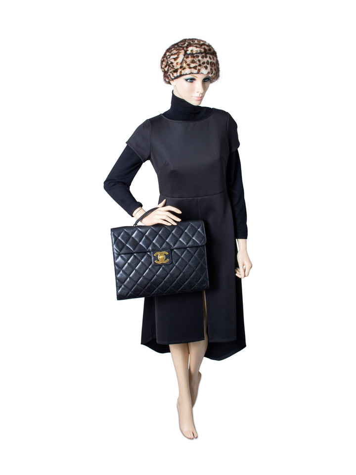 Top Quality Chanel Jumbo CC Logo 24K Gold Plated Quilted Caviar Leather Flap Bag Black